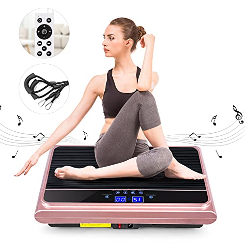 Natini Vibration Plate Exercise Machine Whole Body Vibration Platform Machine with Loop Resistance Bands for Home Fitness Training Equipment & Weight Loss (Pink)