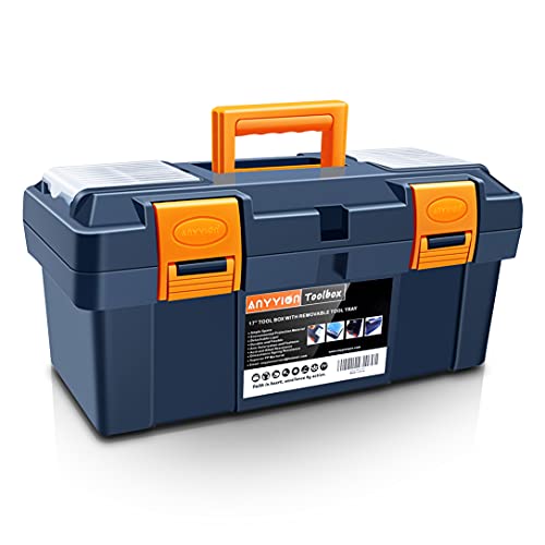 Anyyion 17-inch Tool Box with Removable Tray , Small Parts Box On The Lid is Removable, Tray Can be Removed and Combined at Will (Blue)