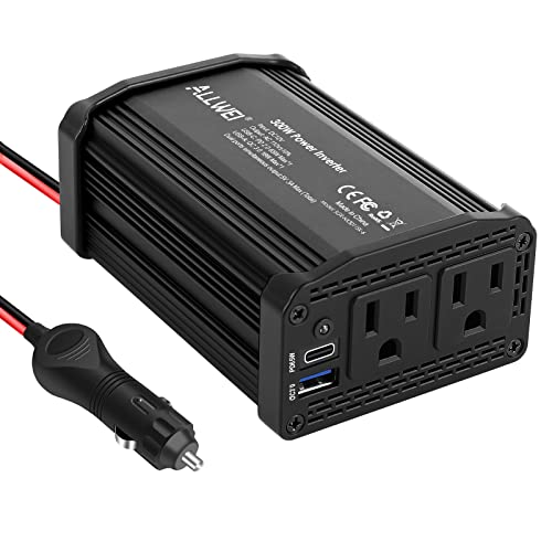 ALLWEI 300W Car Power Inverter DC 12V to 110V AC Power inverters for Vehicles Converter USB-C PD65W/18W USB Fast Charging Ports Car Charger Adapter (Black)