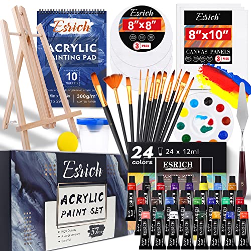 Acrylic Paint Set,57 PCS Professional Painting Supplies with Paint Brushes, Acrylic Paint, Easel, Canvases, Painting Pads，Palette, Paint Knife, Brush Cup and Art Sponge for Hobbyists and Beginners