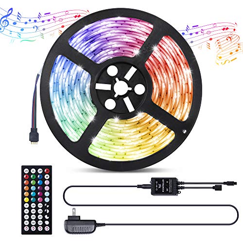 Merkury Innovations RGB LED Sound Sync Adhesive Strip Lights with Remote Controls, Music Activated LED Lights, 12v Power Supply TV Backlight Kit w Remote, Lights for TIK Tok (16.4 FT)