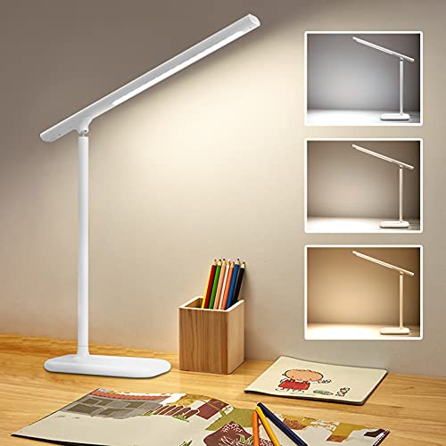 ALUOCYI White LED Desk lamp for Kids,Rechargeable LED Desk lamp for Home Office,Eye-Caring LED Desk Lamp with USB Charging Port 3 Lighting Stepless Dimming Touch Control for for Girls,Boys Study