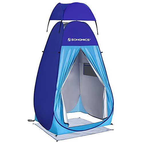 SONGMICS Pop up Privacy Tent, Portable Camping Shower Toilet Changing Shelter, Light Blue + Dark Blue