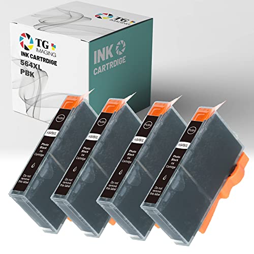 TG Imaging (4 Pack Photo Black) Compatible HP 564 XL 564Xl Ink Cartridge (High Yield, PB) for HP 5510 5511 5514 6510 7510 7515 e-All-in-One C510 C5300 C5324 C5370 Inkjet Printer