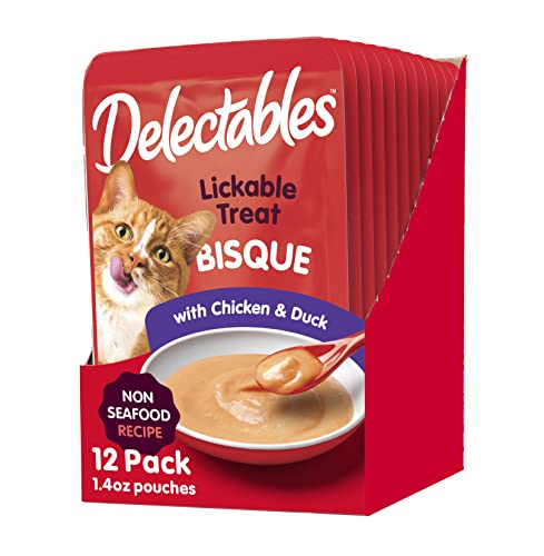 Hartz Delectables Non-Seafood Bisque Lickable Wet Cat Treats for Adult & Senior Cats, Multiple Flavors, Pack of 12