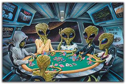 Apple Creek Area 51 Aliens Playing Poker 11″x17″ Art Print Poster UFO Space Artwork Game Room Wall Decor