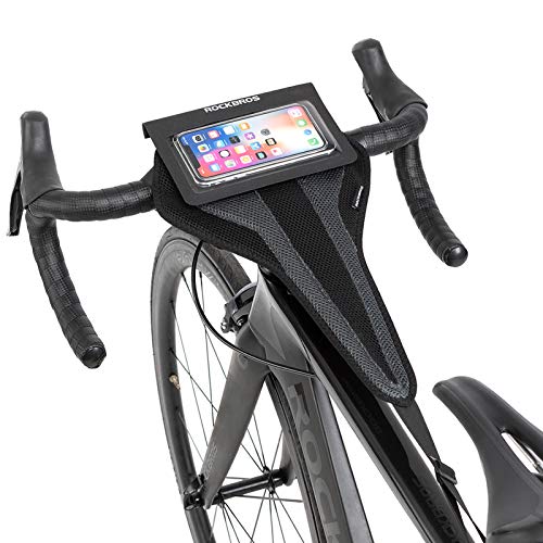 ROCKBROS Bike Sweat Guard Bicycle Trainer Sweat Net with Phone Pouch Bike Sweat Catcher Net Sweat Protector for Indoor Cycling Training Compatible with iPhone 12 11 Phones Below 6.2’’
