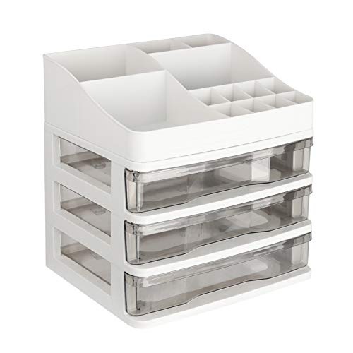 ELUCHANG Cosmetic Makeup Organizer Storage Box with Drawer Bathroom Counter Organizer (3 Drawers,Transparent)