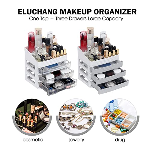 ELUCHANG Cosmetic Makeup Organizer Storage Box with Drawer Bathroom Counter Organizer (3 Drawers,Transparent) | The Storepaperoomates Retail Market - Fast Affordable Shopping