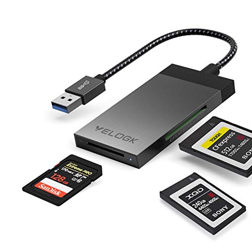 VELOGK CFexpress/XQD Card Reader, Dual-Slot USB 3.2(10Gbps) CFexpress Type B Memory Card Reader Adapter Strongly Support CFexpress/XQD/SD Memory Cards, Compatible with Windows/Mac OS/Linux