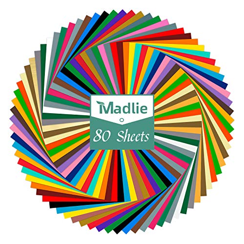 Madlie Premium Permanent Adhesive Vinyl Sheets(Pack of 80, 12” X 12”) –Assorted Glossy Colors, Permanent Adhesive Vinyl for Cricut, Cutting Machine, Decor Sticker and Other Cutters.