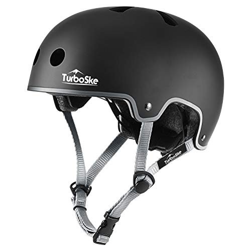 TurboSke Skateboard Helmet, BMX Helmet, Multi-Sport Helmet, Bike Helmet for Kids, Youth, Men, Women (Black&Gray, L/XL (22.8″-24″))