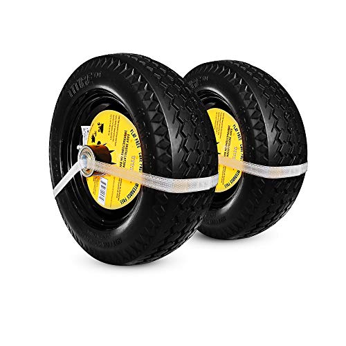 HORSESHOE Two New Sawtooth 4.10/3.50-4 LP Flat Free Tires for Hand Truck, Utility Carts (T191B), Offset Hub 2.25-4″, Bore φ5/8 or φ3/4″