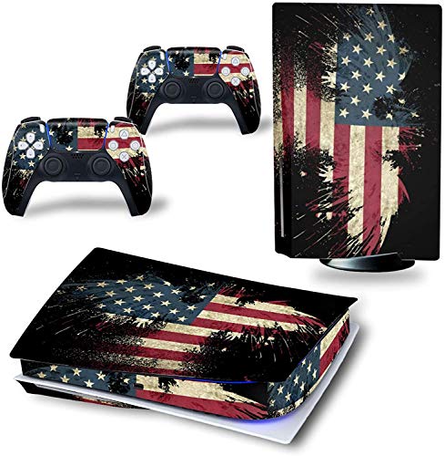 YK MALL PS5 Console PS5 Stickers Vinyl America Flag Skin Pattern Decals Skin Sticker for PS5 Playstation 5 Console and 2 Controller (Playstation 5 Digital Edition)