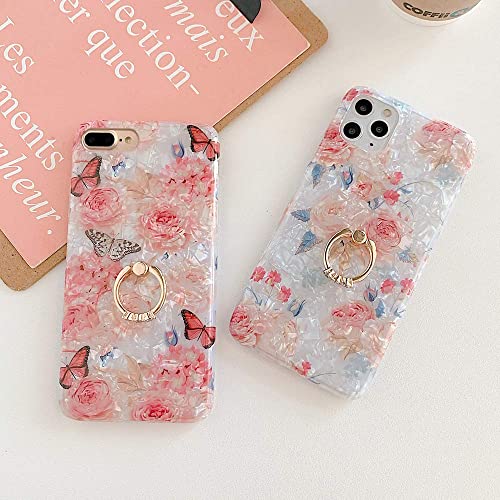 Qokey for iPhone 8 Plus Case,iPhone 7 Plus Case 5.5 inch Flower Cute Stand Cover for Women Girls 360 Degree Rotating Ring Stand Kickstand Soft TPU Shockproof Rose Butterfly | The Storepaperoomates Retail Market - Fast Affordable Shopping