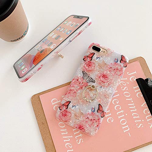 Qokey for iPhone 8 Plus Case,iPhone 7 Plus Case 5.5 inch Flower Cute Stand Cover for Women Girls 360 Degree Rotating Ring Stand Kickstand Soft TPU Shockproof Rose Butterfly | The Storepaperoomates Retail Market - Fast Affordable Shopping