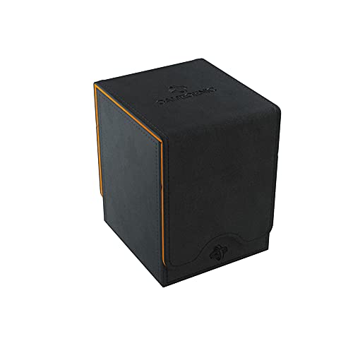 Squire 100+ XL Convertible Deck Box | Double-Sleeved Card Storage | Card Game Protector | Nexofyber Surface | Holds up to 100 Cards | Black and Orange Color | Made by Gamegenic