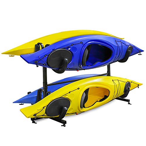 RaxGo Freestanding kayak Rack for 4, Heavy Duty Floor Storage Holder for Four-Kayak, SUP, Canoe & Paddleboard for Indoor, Outdoor, Garage, Shed, or Dock, Adjustable Height