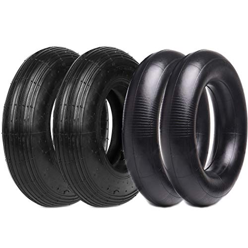 (2-Set) AR-PRO 4.80/4.00-8″ Tire and Inner Tube Set – Universal Replacement Tires and Inner Tubes with 15.5″ Outer Tire Diameter and 4.80″ Tire Width – Fits on Dollies, Trolleys, Wagons, and More
