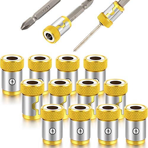 Magnetic Screw Ring Metal Bit Magnetizer Ring Screw Magnetic Holders, Applied to 1/4 Inch/ 6.35 mm Hex Screwdriver and Power Bits (12, Yellow)