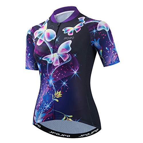 Weimostar Women’s Cycling Jersey Short Sleeve Bike Shirt Top Girl MTB Bicycle Clothing Purple Butterfly Size XXL