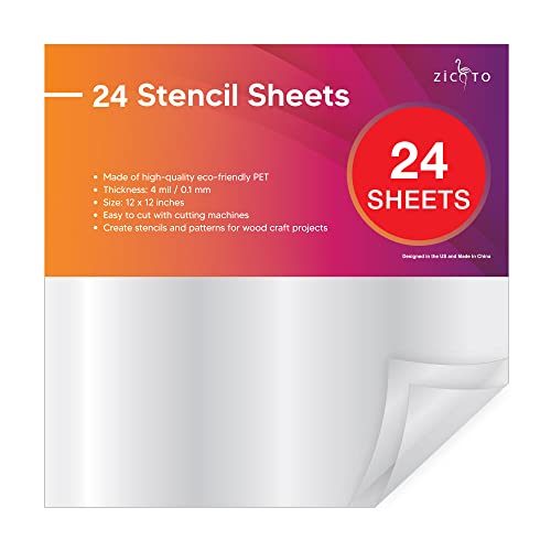 Easy Cut Stencil Sheet Set of 24-12”x12” Acetate Mylar for Cricut Vinyl Cutting – Craft Material