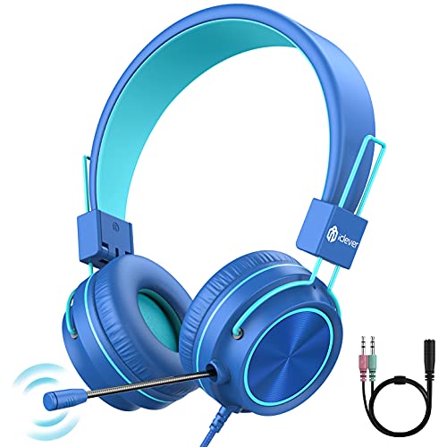 iClever HS21 Kids Headphones with Microphone for Virtual School- Rotatable Extendable Mic – 94 dB Volume-Safe Headphones for Kids, Wired Foldable Kids Gaming Headset for PS4/Xbox One/Switch/PC/Tablet