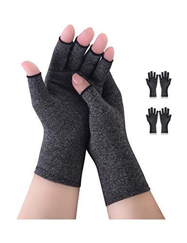 Donfri 2 Pairs Arthritis Compression Gloves for Women Men, Arthritis Pain Relief, Rheumatoid Osteoarthritis, Carpal Tunnel Relief, Fingerless for Typing and Work (Grey, S)