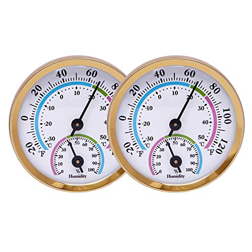LayscoPro Mini Indoor Thermometer Hygrometer Analog 2 in 1 Temperature Humidity Monitor Gauge for Home, Room, Outdoor, Offices, Display Mechanical (No Battery Needed) (Gold-2 Pack, Gold-2 Pack)