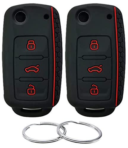 REPROTECTING Silicone Rubber Key Fob Cover Compatible with 2006-2015 VW Volkswagen Beetle CC Eos GTI Golf Jetta Passat Rabbit Tiguan Touareg NBG735868T HLO1J0959753AM HLO1J0959753DC NBG0100180T