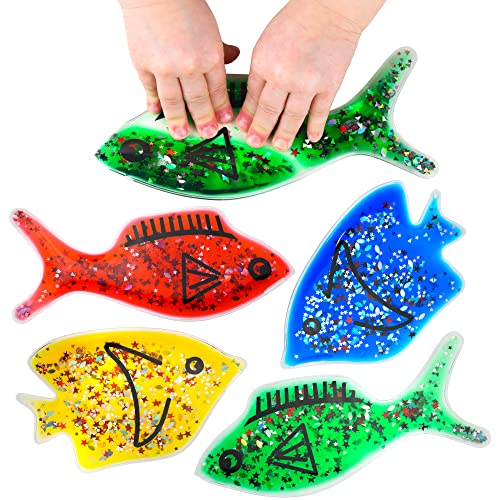 Playlearn Gel Filled Squishy Fish – Tactile Sensory Toy – 4 Shapes