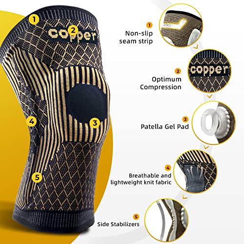 Copper knee braces for knee pain for men and women with Side Stabilizers – copper compression Knee Sleeve for knee pain,arthritis pain and support-running knee brace-Single(Large) | The Storepaperoomates Retail Market - Fast Affordable Shopping