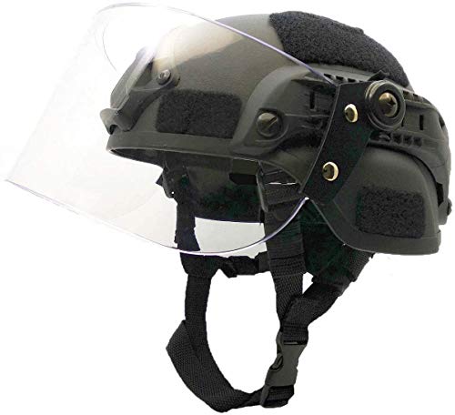 Tactical Multifunctional Fast Airsoft MICH 2000 ACH Helmet with Transparent Visor NVG Bracket and Side Rails for Outdoor Sports Such As CS Games