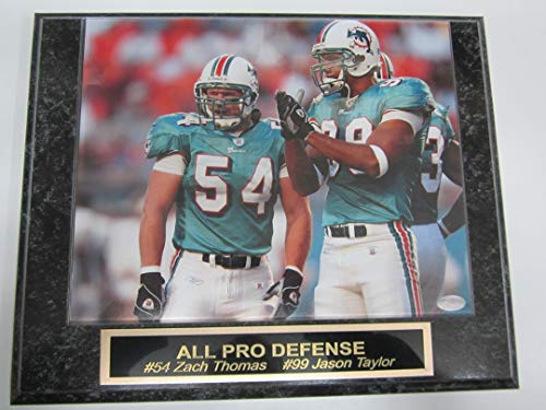 Dolphins ZACH THOMAS JASON TAYLOR 8×10 Vintage Photo Mounted On A Custom Engraved Plaque