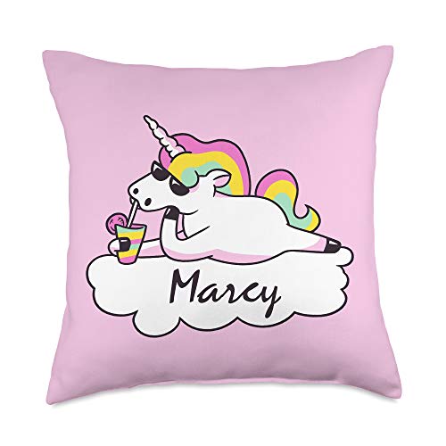 Custom Marcy Gifts & Designs for Girls Funny Unicorn Marcy Name Gift Trendy Pink Personalized Throw Pillow, 18×18, Multicolor