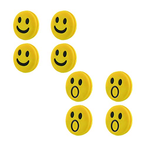 Acxico 8 pcs Silicone Rubber Smile Face Tennis Racquet Vibration Dampener Shock Absorber(4 Smiley Yellow + 4 Surprise Yellow)