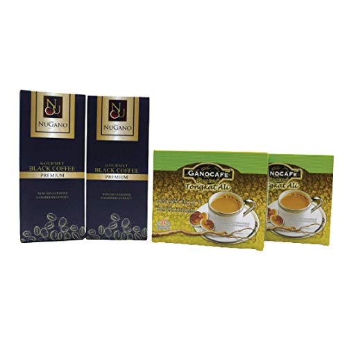 2 Box Nugano Black Coffee + 2 Box Gano Excel Tongkat Ali Ginseng Coffee – 100% Certified Ganoderma Lucidium Extract Bold and Flavorful Healthy Gourmet Instant Coffee
