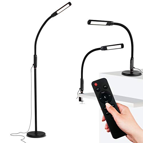 Brightech Vista 3-in-1 Desk Lamp for Living Rooms, LED Floor Lamp, Tall Lamp with Remote Control, Work Light for Documents, Standing Lamp with Flexible & Adjustable Gooseneck for Reading and Crafts