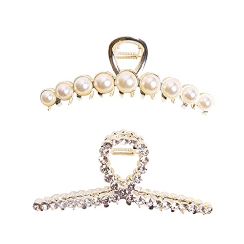 Vintage Metal Rhinestone Hair Claw Clips Large Size Imitation Pearl Hair Jaw Clips Hair Clasps Accessories for Women Lady