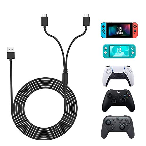 Charging Cable, Accessories for Playstation 5/Xbox Series X/Series S/Switch Pro Controller, Replacement USB Charging Cord 2 in 1 Nylon Braided Type-C Ports, 2 Pack, 10ft/3M