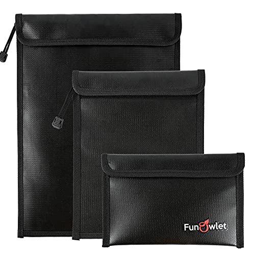 Fireproof Waterproof Money Document Bag – 3 Pack Safe Upgraded Zipper Bags, Fire & Water Resistant Storage Organizer Pouch for A4 A5 Documents Holder,File,Cash,Jewelry,Passport,Tablet,Laptop (Black)