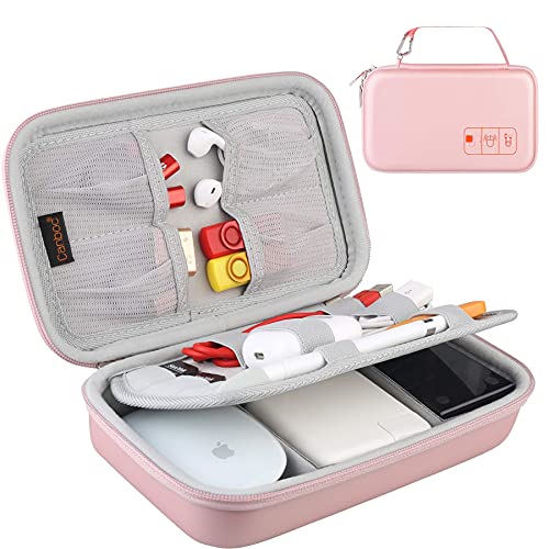 Hard Electronic Organizer Travel Case Electronics Accessories Cable Gadget Wire Storage Tech Bag Double Layer Shockproof Box for Charger Cord Flash Drive Mouse Apple Pencil Power Bank, Rose Gold