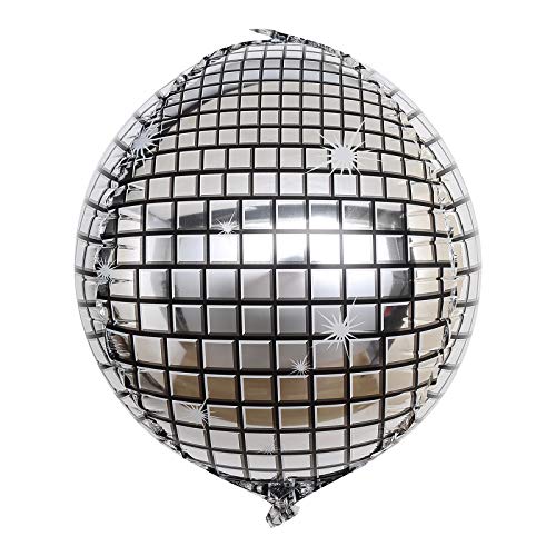Disco Party Supplies Metallic Silver Disco Ball Shaped Balloon Decoration, 15 Inch Size
