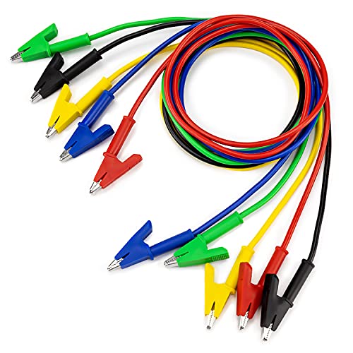 KAIWEETS 5PCS Alligator Clips Electrical Test Leads Set, 15A Jumper Wires Heavy Duty with Protective Copper Clips, Premium Cables for Electrical Testing, Experiment, 5 Colors 39.6 inches