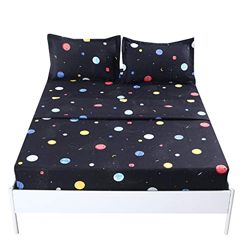 MAG 4Pcs Space Sheets Queen Planets Outer Space Themed Space Bed Sheets, Super Soft Microfiber, for Kids, Teens and Space Lovers, Queen Size