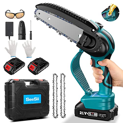 Mini Cordless Chainsaw, Seesii Electric Pruning Saw Portable 6 Inch Small Mini Saw with 2×2.0AH Batteries, Battery Powered Chainsaw for Tree Branch Pruner Wood Cutting 【Cut Limbs Like Butters】