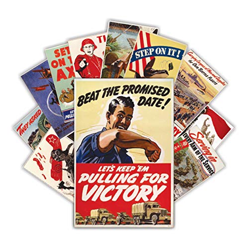 HK Studio WW2 Vintage Posters Decal – WW2 Propaganda Posters for Bedroom, Pub, Bar – WWII Retro Poster for Man Cave – Vintage WW2 Recruitment Posters – WWII Vintage Art Prints – Pack 12