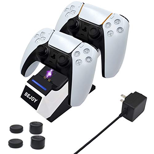 BEJOY PS5 Charging Station, PS5 Controller Charger with Analog Stick (4PCS), Fast Charging Dock with AC Adapter for Sony Playstation 5 DualSense Controller