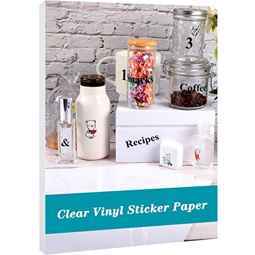 Clear Sticker Paper for Inkjet Printers, 20 Sheets Transparent Printable Vinyl Sticker Paper Sticker Label Paper for DIY Crafts Personalized Decals Stickers, 8.5 x 11 Inch (Glossy Clear)