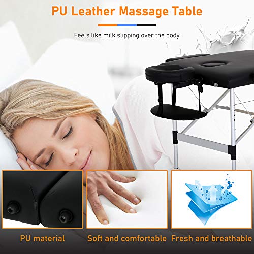 Massage Table Massage Bed Spa Bed Portable Foldable 73 Inch Height Adjustable 2 Fold Salon Bed with Aluminium Legs, Face Cradle, Carry Case Tattoo Table Facial Bed Hold Up to 450LBS, Black | The Storepaperoomates Retail Market - Fast Affordable Shopping